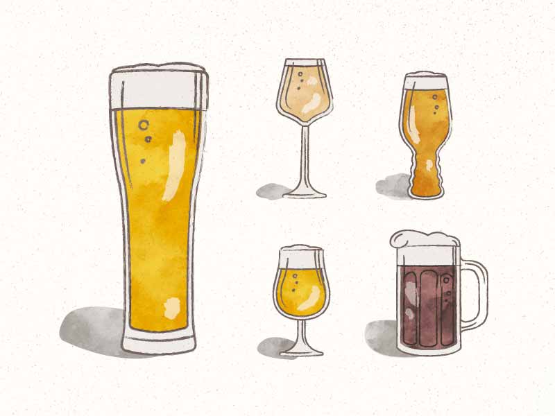 Different shaped beer glass icons with rough edges.