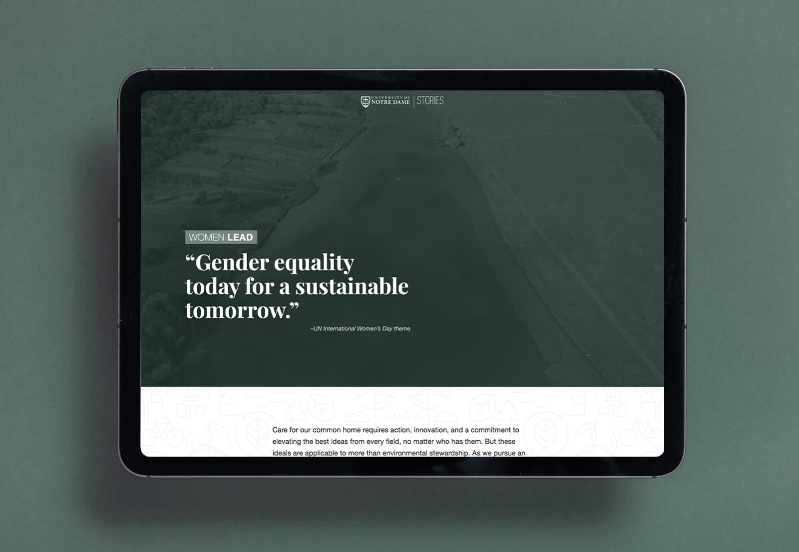 Desktop view of the Women lead landing page, hero image. 